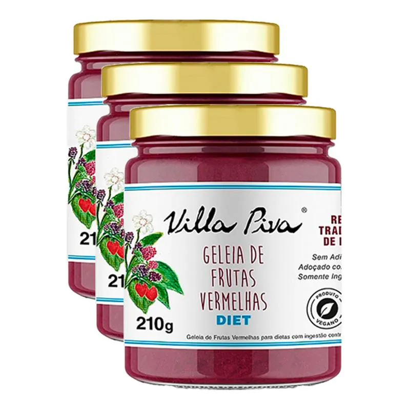 KIT 3X: GELEIA DE FRUTAS VERMELHAS DIET VILLA PIVA 210G