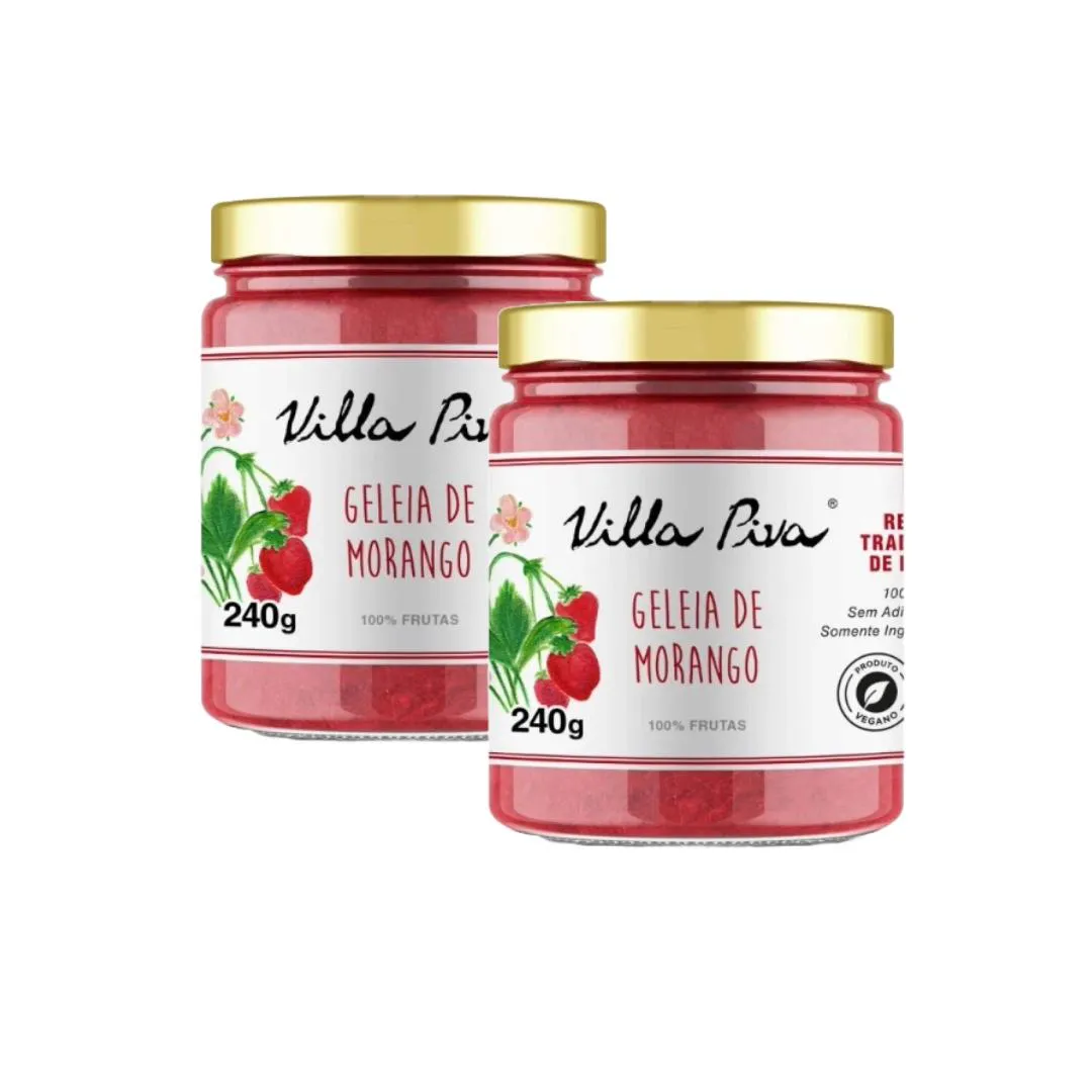 KIT 2X: GELEIA DE MORANGO 100% FRUTAS SEM ADIçãO DE AçúCAR VILLA PIVA 240G