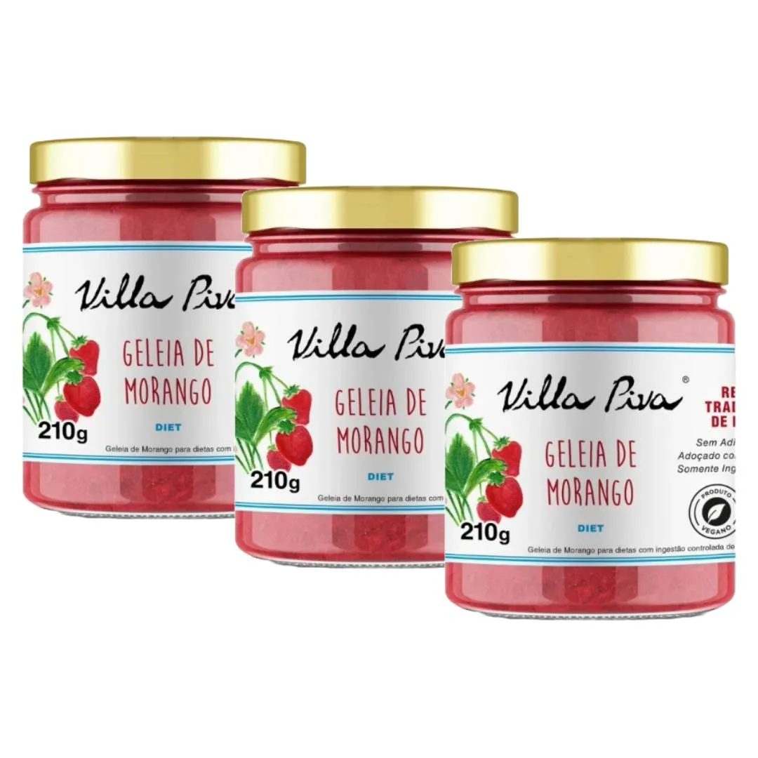 KIT 3X: GELEIA DE MORANGO DIET VILLA PIVA 210G