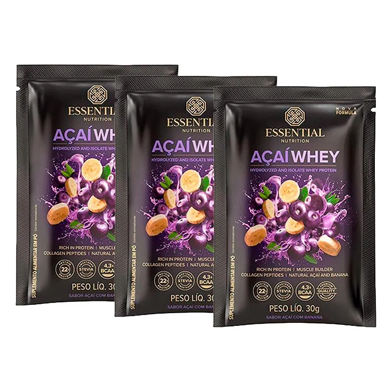 KIT 3X: AçAí WHEY SACHê ESSENTIAL NUTRITION 30G