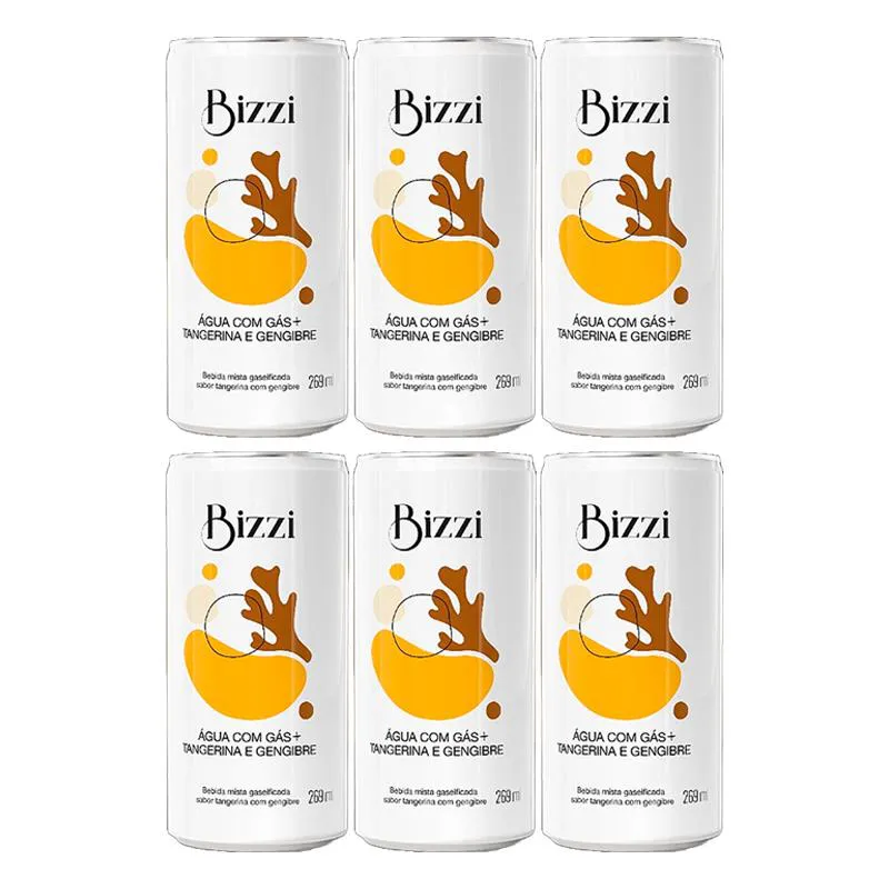 KIT 6X: ÁGUA GASEIFICADA TANGERINA COM GENGIBRE SEM AçúCAR BIZZI 269ML
