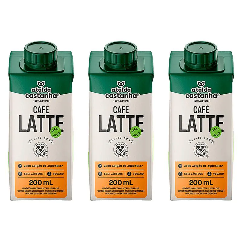 KIT 3X: BEBIDA VEGETAL CAFé LATTE A TAL DA CASTANHA E 3 CORAçõES 200ML