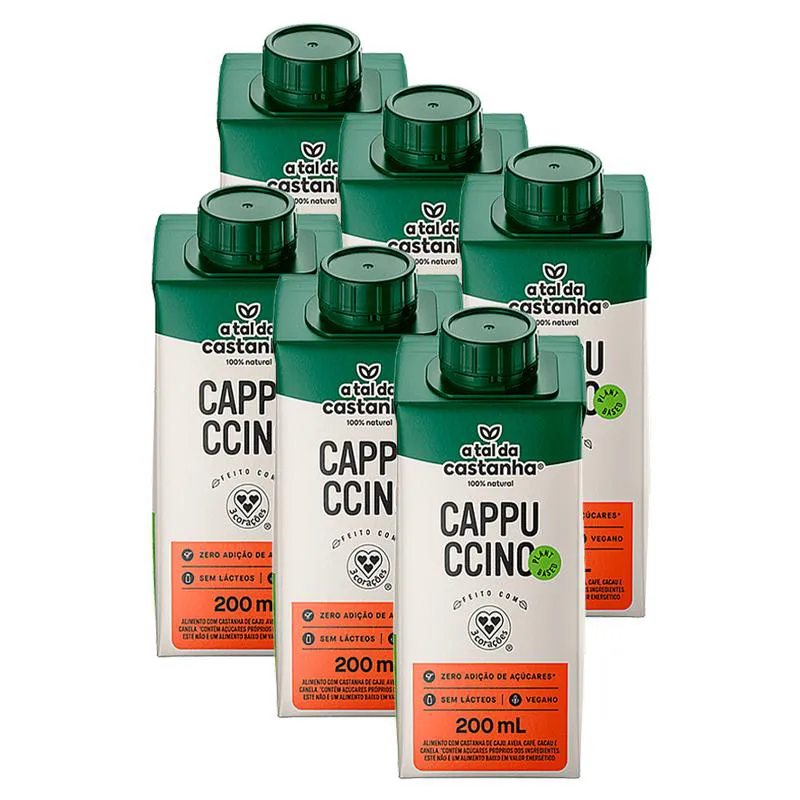 KIT 6X: BEBIDA VEGETAL CAPPUCCINO A TAL DA CASTANHA E 3 CORAçõES 200ML