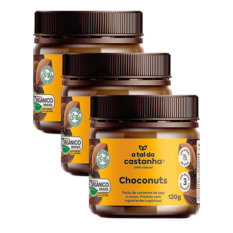 KIT 3X: PASTA DE CASTANHA CHOCONUTS ORGâNICA A TAL DA CASTANHA 120G