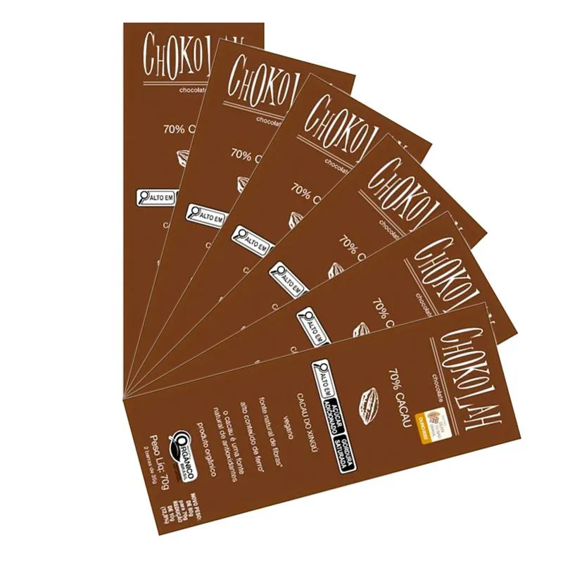KIT 6X: CHOCOLATE 70% CACAU COM AçúCAR DEMERARA ORGâNICO CHOKOLAH 70G