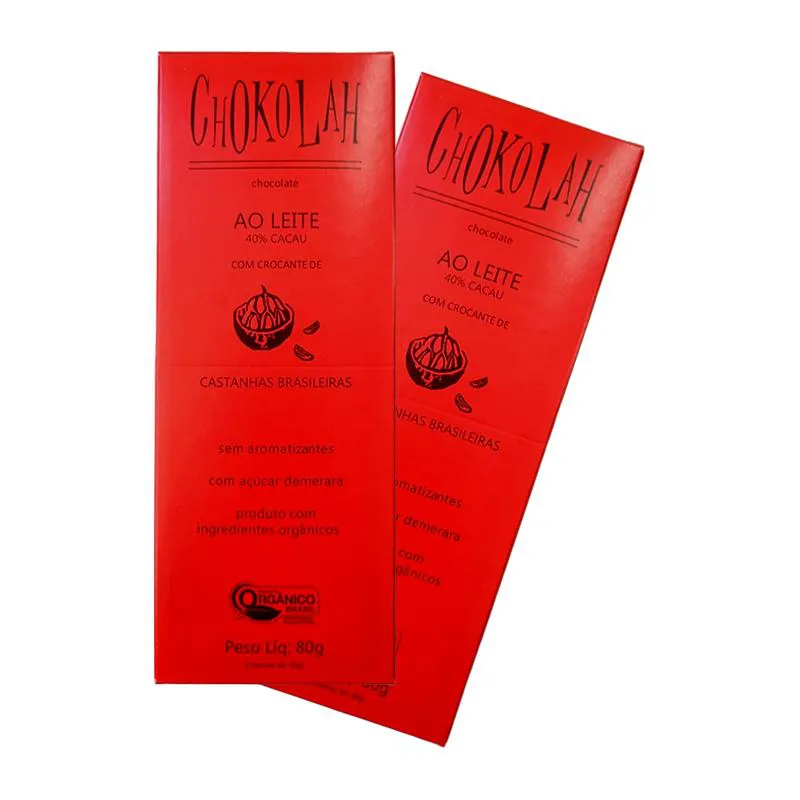 KIT 2X: CHOCOLATE AO LEITE 40% CACAU COM CASTANHAS ORGâNICO CHOKOLAH 80G