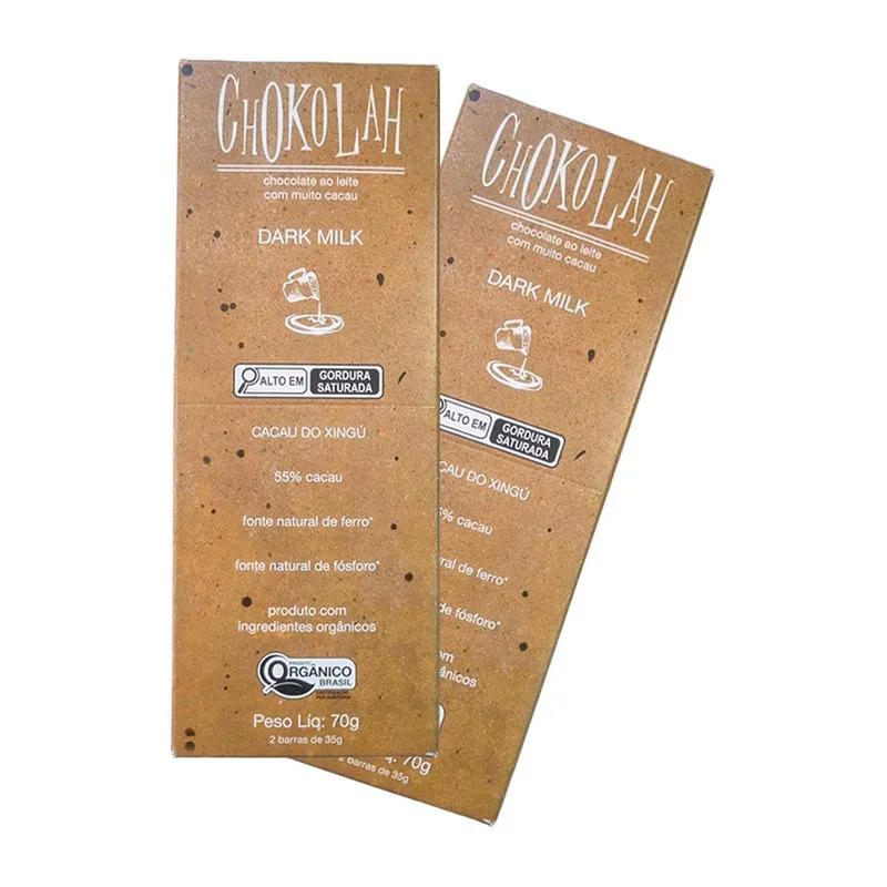 KIT 2X: CHOCOLATE DARK MILK 55% CACAU COM AçúCAR DEMERARA ORGâNICO CHOKOLAH 70G