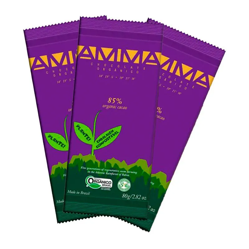 KIT 3X: CHOCOLATE 85% CACAU ORGâNICO AMMA CHOCOLATE 80G