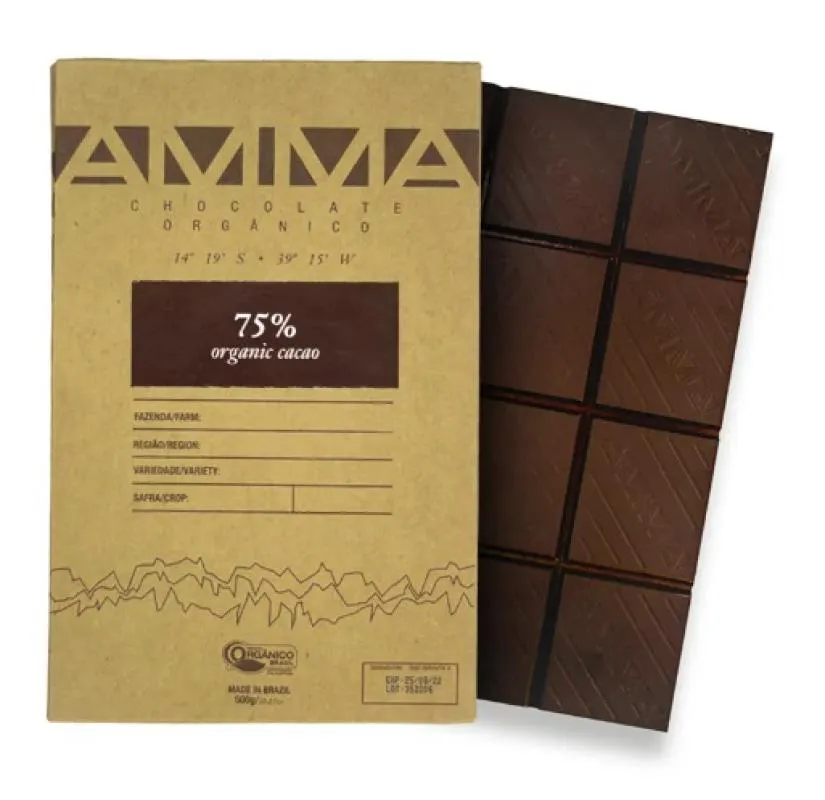 CHOCOLATE 75% CACAU ORGâNICO AMMA CHOCOLATE 500G