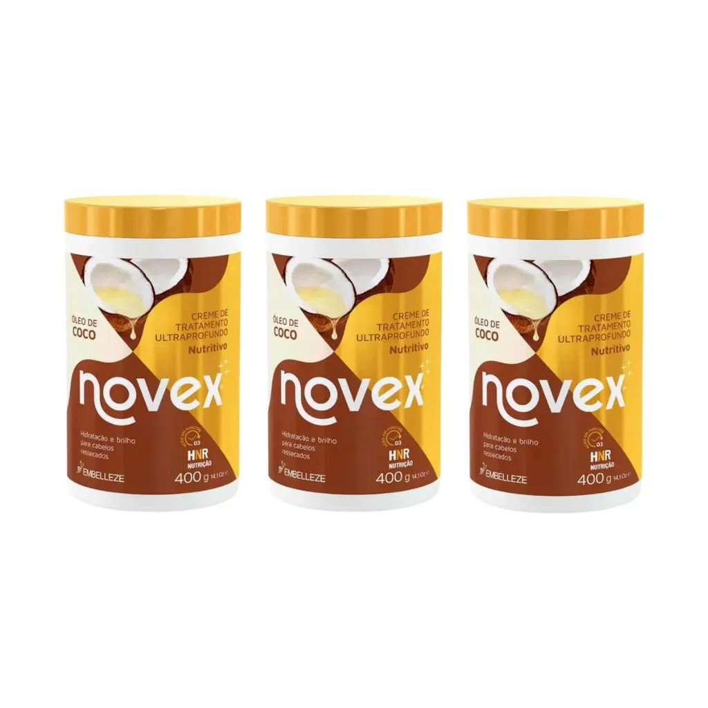 CREME DE TRATAMENTO NOVEX 400G OLEO DE COCO - KIT C/ 3UN