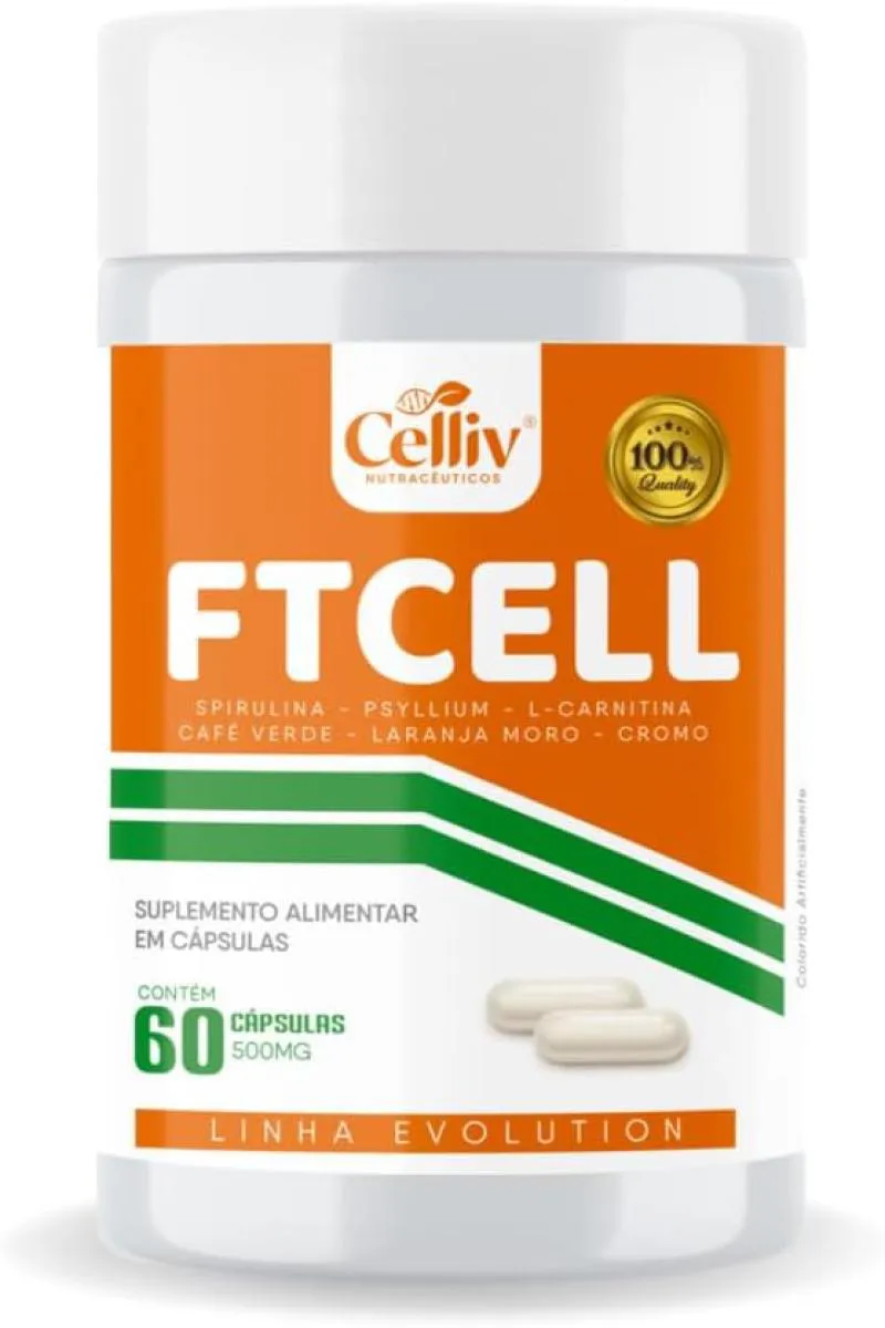 FTCELL - SPIRULINA, PSYLLIUM, L-CARNITINA, CAFé VERDE, LARANJA MORO E PICOLINATO DE CROMO 60 CAPS CELLIV