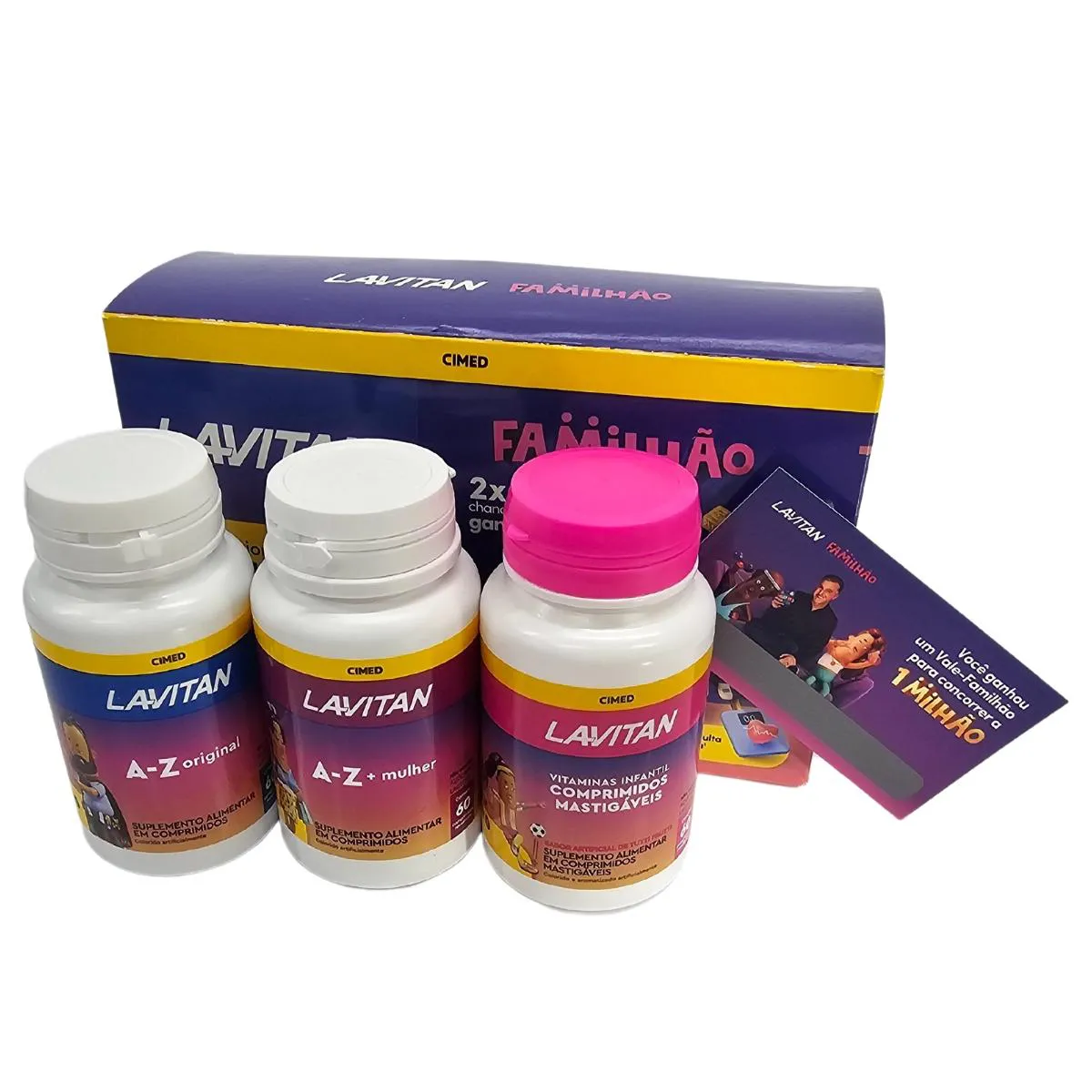 KIT FAMILHãO SUPLEMENTO ALIMENTAR A-Z ORIGINAL + A-Z + MULHER + INFANTIL TUTTI-FRUTTI LAVITAN CIMED