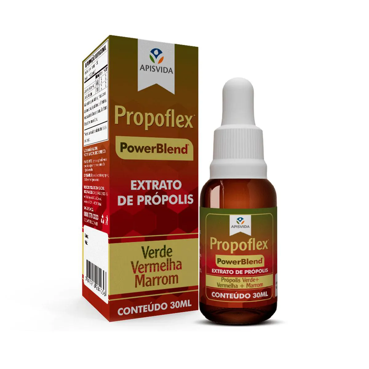 Extrato de Própolis Apis Vida Propoflex PowerBlend Verde, Vermelha e Marrom Gotas 30ml