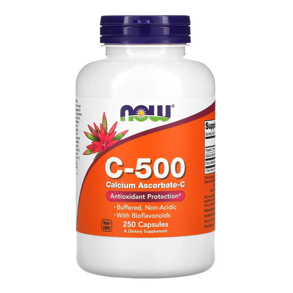 VITAMINA C-500 NOW FOODS ASCORBATO CáLCIO 250 CPAS IMPORTADO 0677