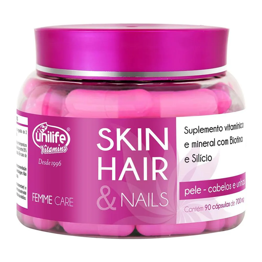 BIOTINA SKIN HAIR E NAILS 700MG UNILIFE 90 CáPSULAS