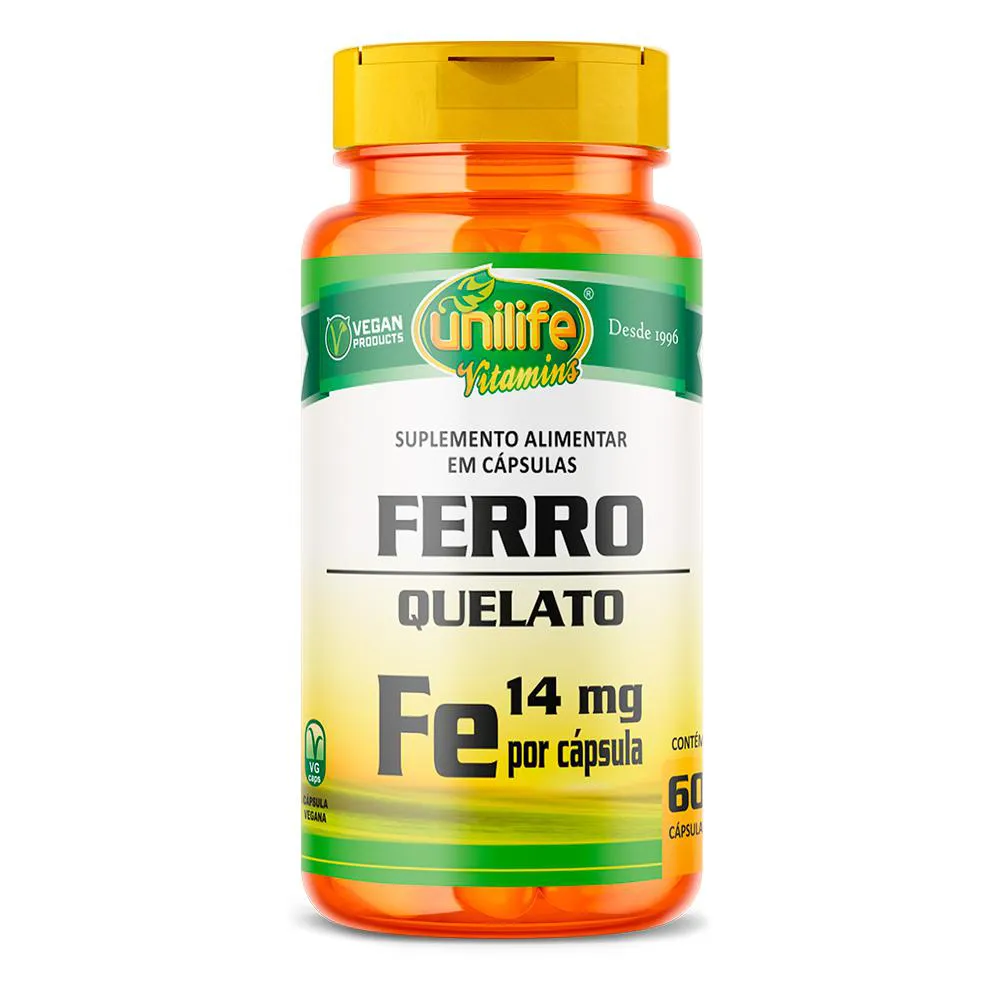 FERRO QUELATO 500MG UNILIFE 60 CáPSULAS
