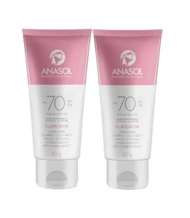 KIT 2X PROTETOR SOLAR FACIAL CLAREADOR FPS70 60G - ANASOL