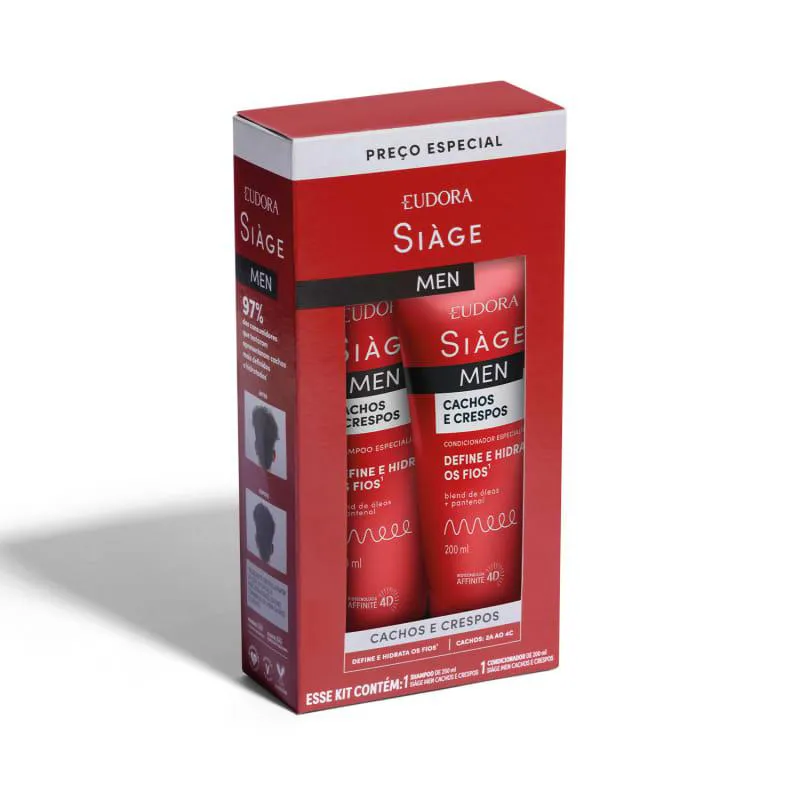 EUDORA KIT SIAGE MEN SHAMPOO + CONDICIONADOR CACHOS CRESPOS