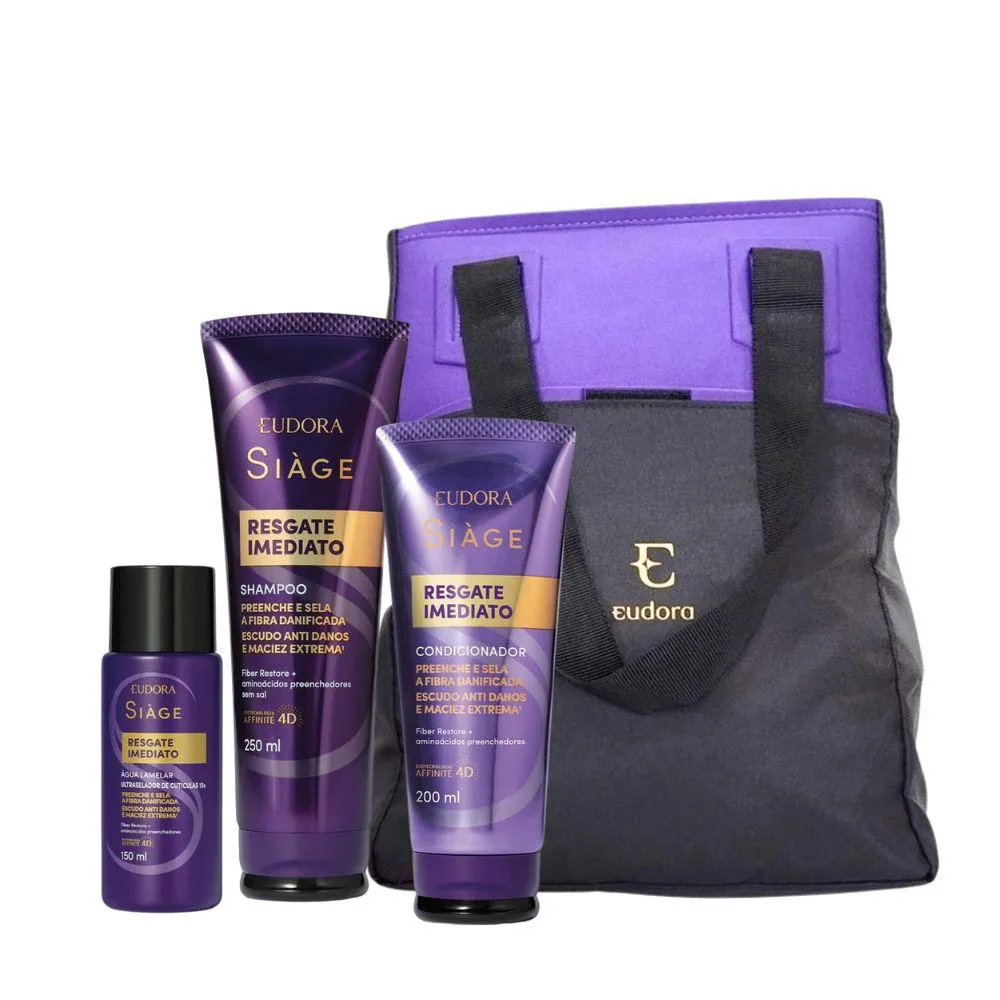KIT RESGATE IMEDIATO SHAMP 250ML + COND200ML +ÁGUA LAMELAR 150ML + BOLSA