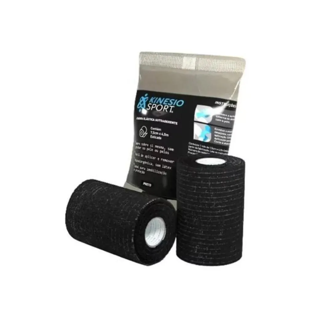 ATADURA ELáSTICA AUTOADERENTE 7.5CM X 4,5 METROS KINESIOSPORT Preto