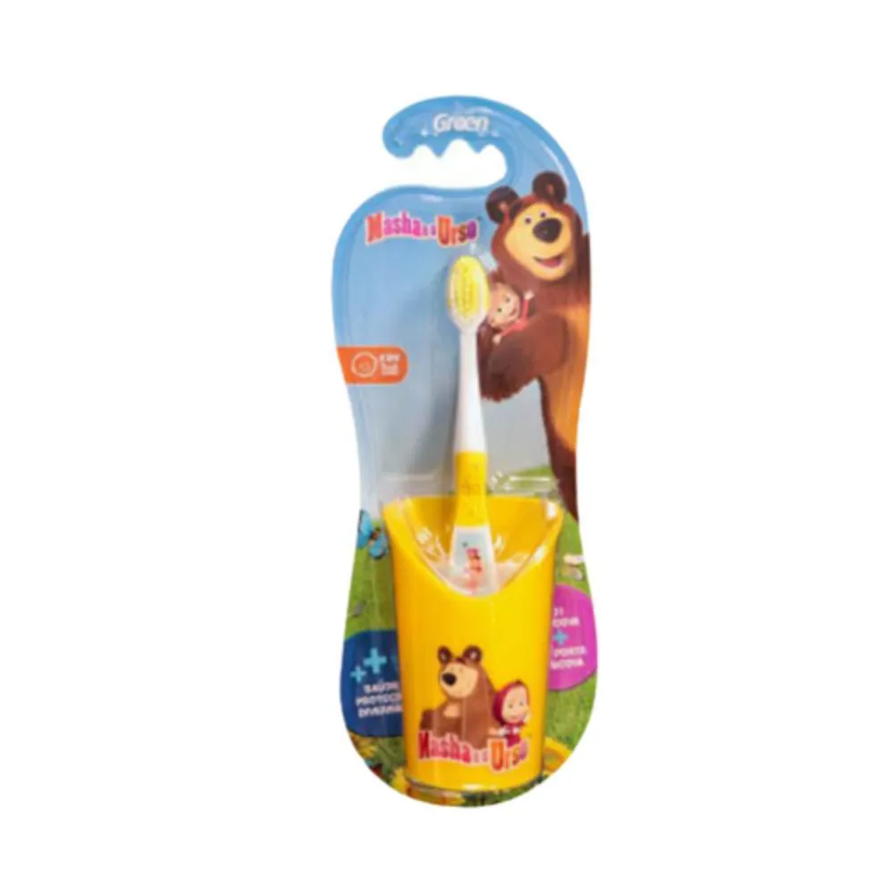 ESCOVA DENTAL GREEN INFANTIL MASHA E O URSO C/ COPO IN111