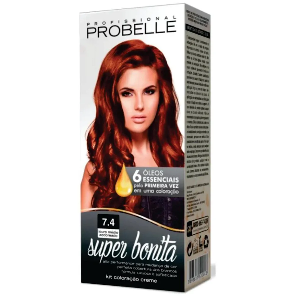 TINTURA PROBELLE BURGUESINHA SEM AMONIA 7.4 LOURO ACOBREADO