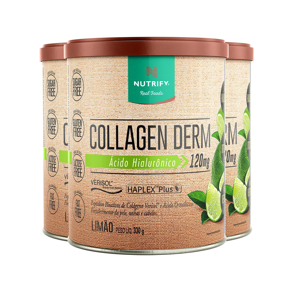KIT 3 COLLAGEN DERM ÁCIDO HIALURôNICO LIMãO NUTRIFY 330G