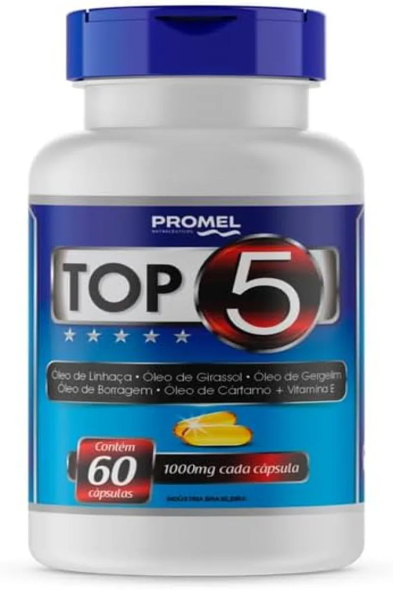 TOP 5 (ÓLEO DE LINHAçA, GIRASSOL, GERGELIM, BORRAGEM, CáRTAMO E VIT E) 60 CAPS 1000MG PROMEL