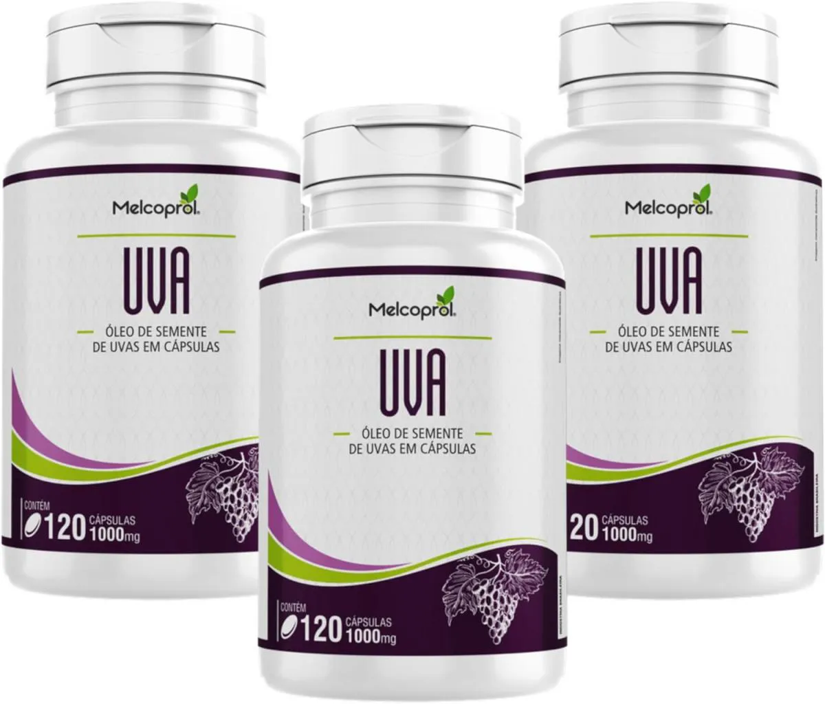 3X ÓLEO DE SEMENTE DE UVA 120 CáPSULAS 1000MG MELCOPROL