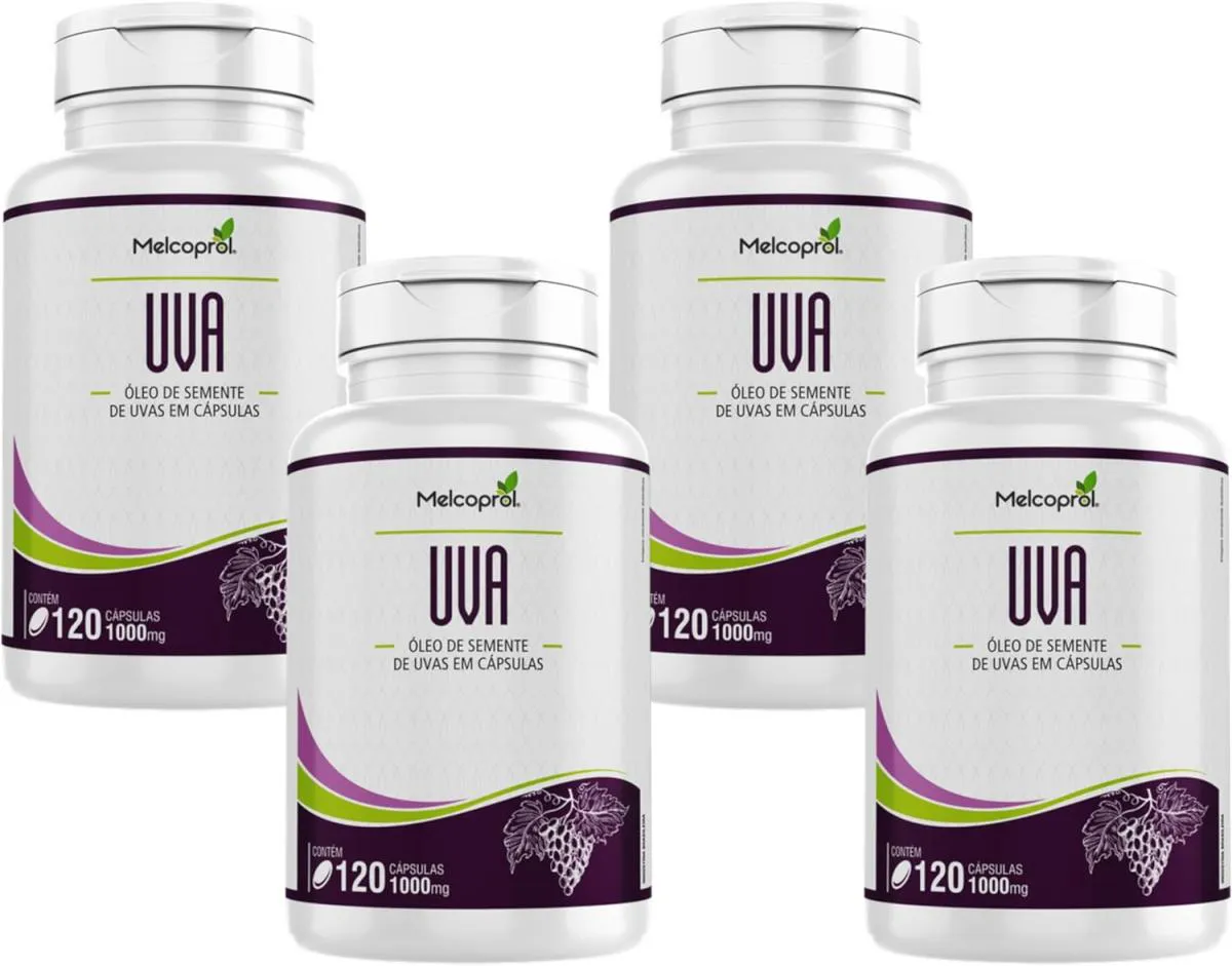 4X ÓLEO DE SEMENTE DE UVA 120 CáPSULAS 1000MG MELCOPROL