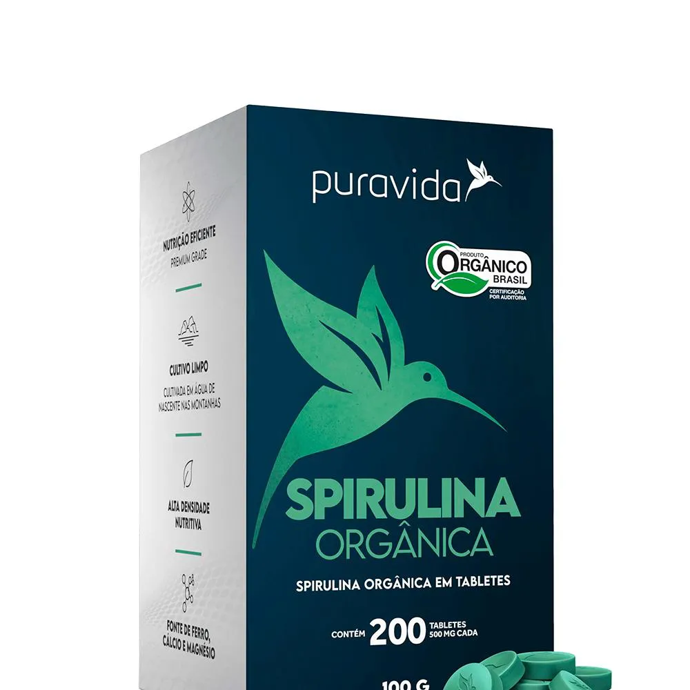 SPIRULINA ORGâNICA (200 TABLETES) PURAVIDA