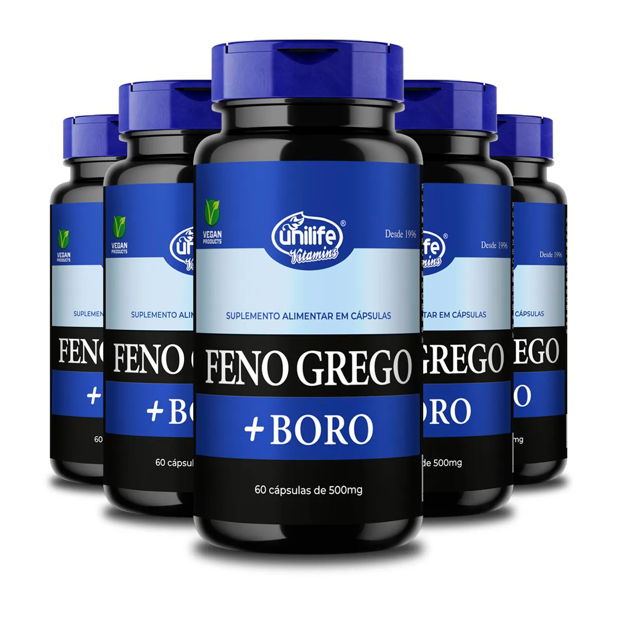 Kit 5 Feno Grego + Boro B Unilife 500mg 60 Cápsulas
