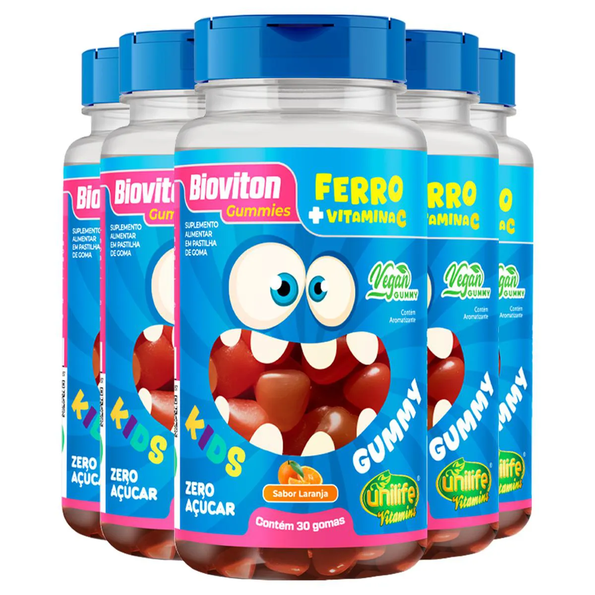 KIT 5 GUMMY KIDS FERRO + C UNILIFE 30 GOMAS LARANJA