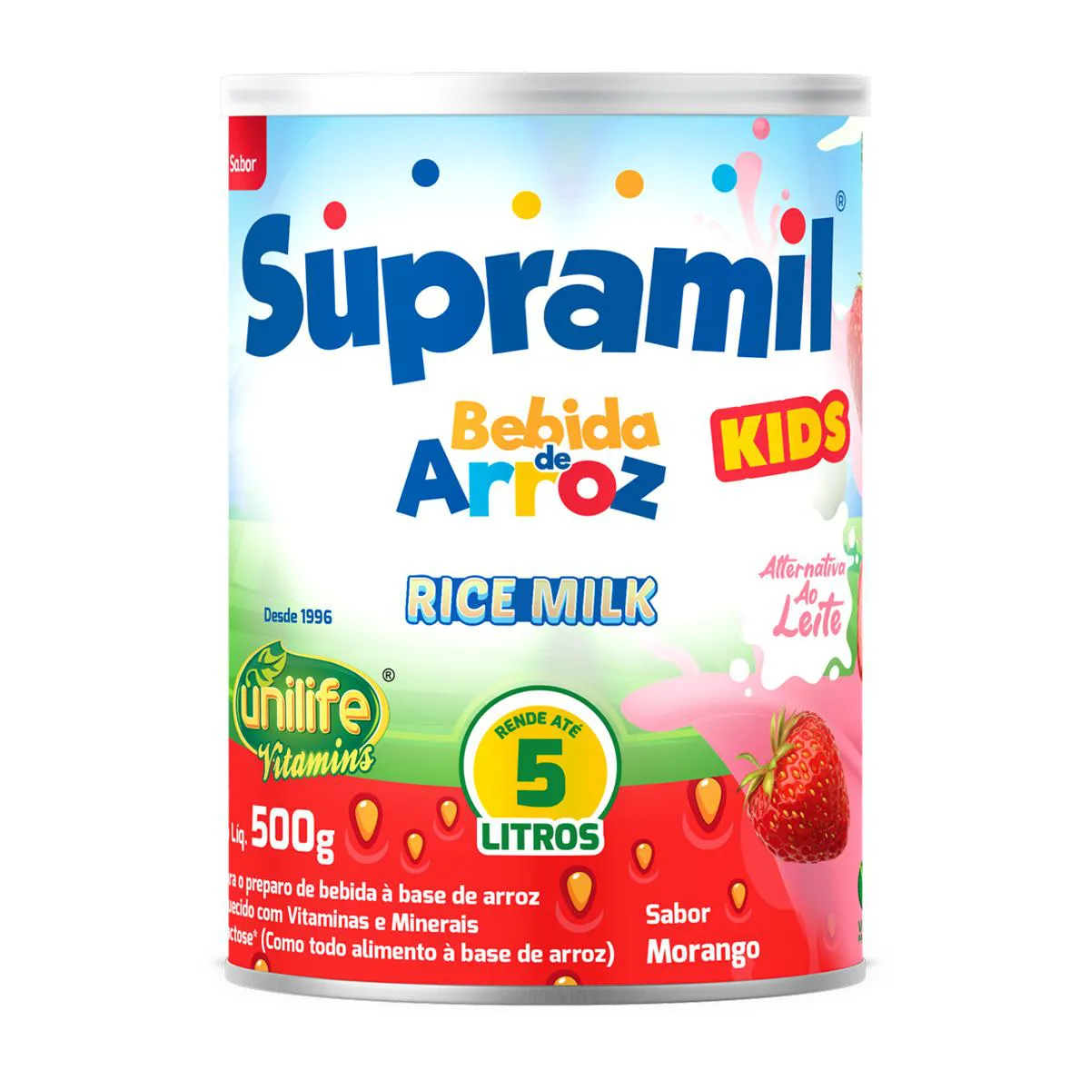 SUPRAMIL BEBIDA DE ARROZ KIDS MORANGO UNILIFE 500G