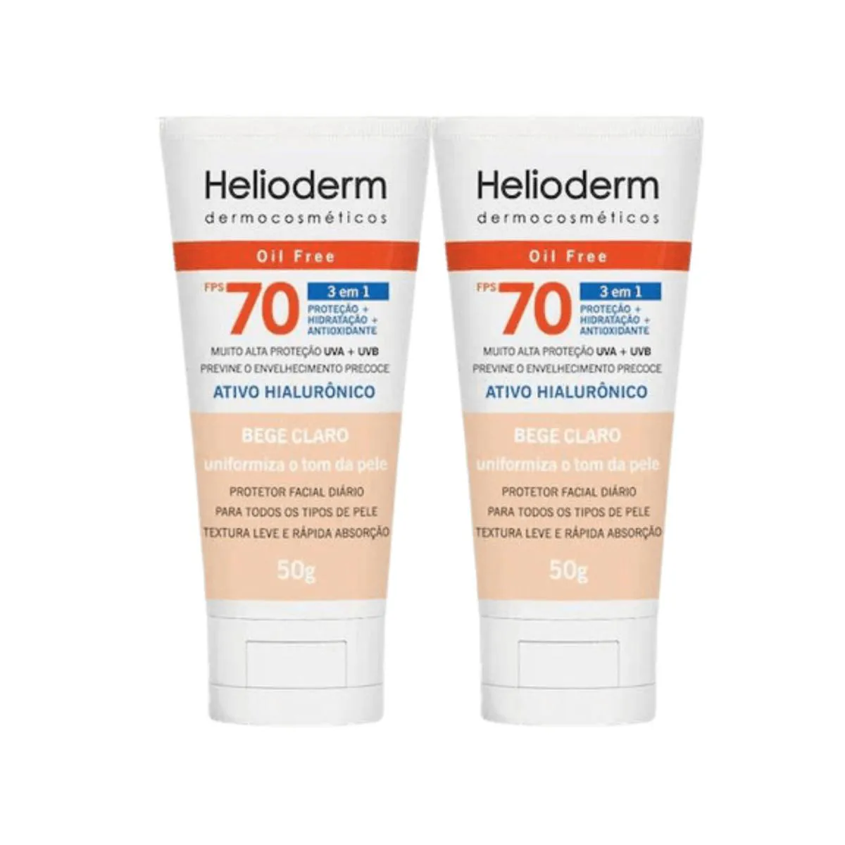 KIT C2 PROTETOR ÁCIDO HIALURôNICO BEGE CLARO FPS70 HELIODERM