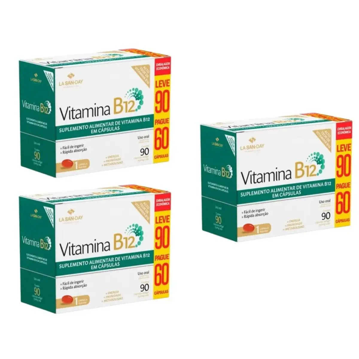 KIT C3 SUPLEMENTO VITAMINA B12 CáPSULAS ENERGIA - LA SAN DAY
