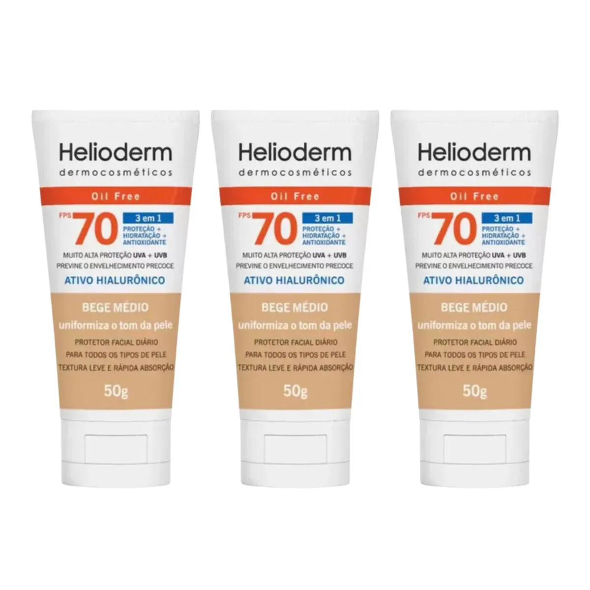 KIT C3 PROTETOR SOLAR FACIAL BEGE MéDIO FPS70 – HELIODERM