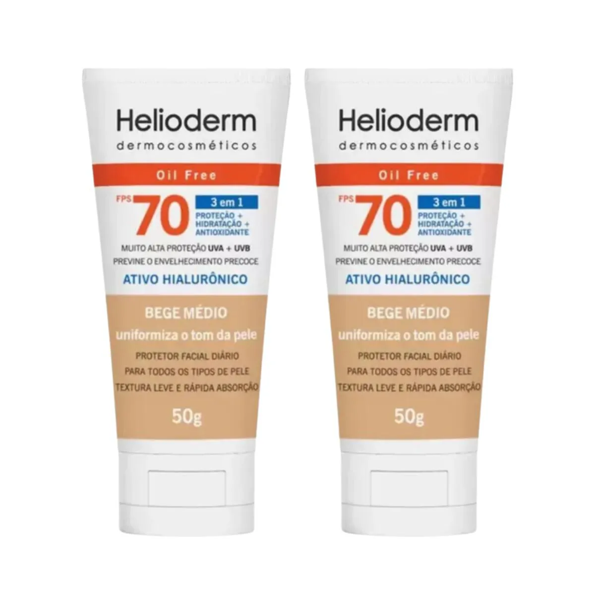 KIT C2 PROTETOR SOLAR FACIAL BEGE MéDIO FPS70 – HELIODERM