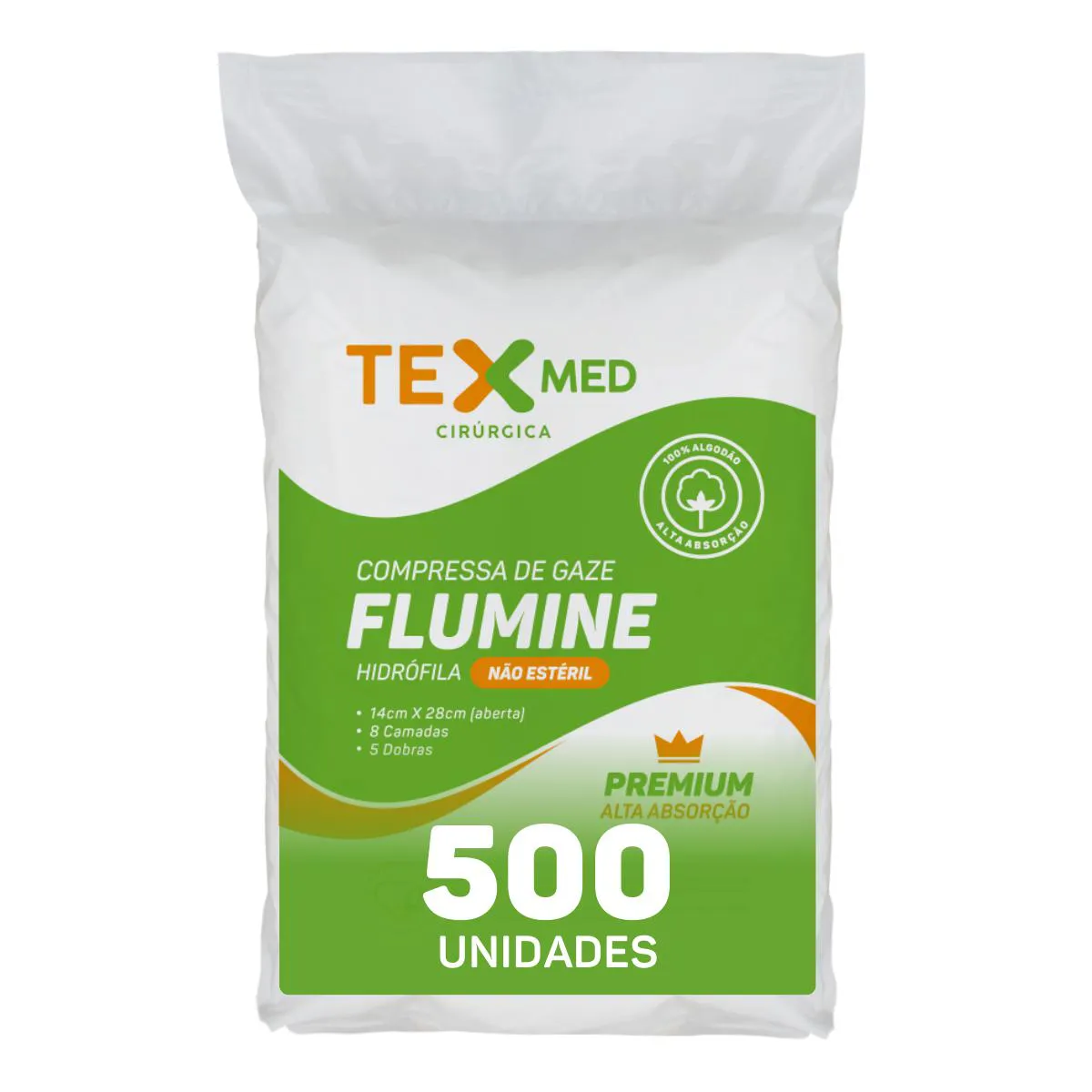 COMPRESSA DE GAZE TEXMED FLUMINE HIDROFILA 13 FIOS 500 UNID