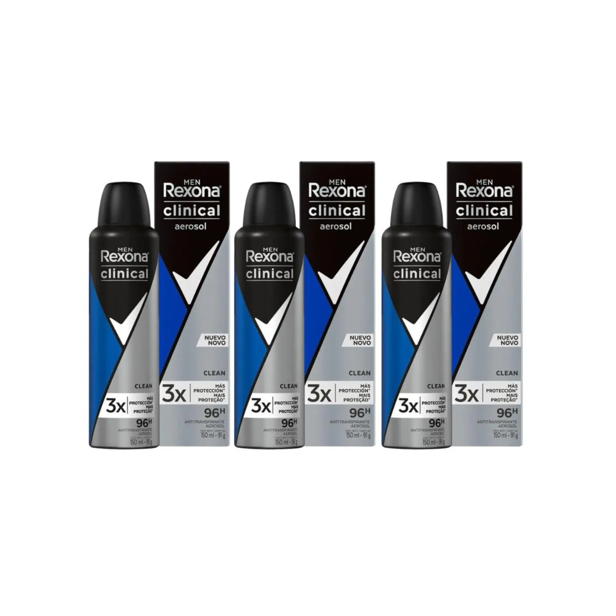KIT C3 DESODORANTE AERO CLINICAL CLEAN 150ML – REXONA
