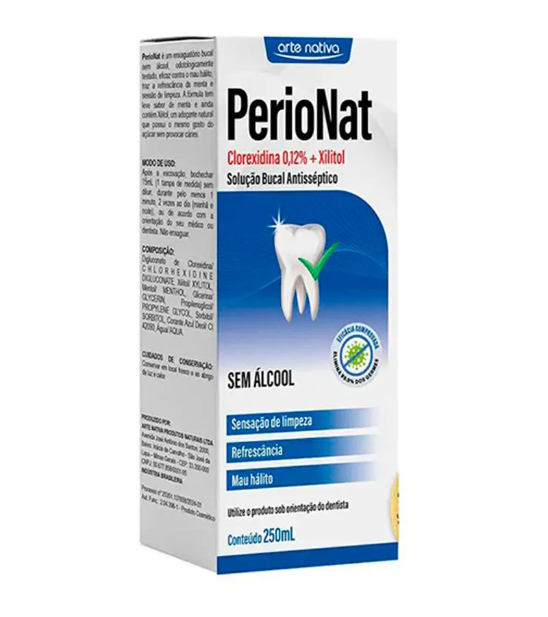 CLOREXIDINA 0,12%  PERIONAT SOLUçãO BUCAL ANTISSéPTICO SEM ÁLCOOL ARTE NATIVA 250ML