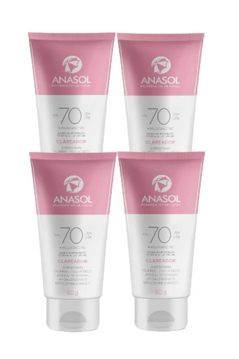 KIT 4X PROTETOR SOLAR FACIAL CLAREADOR FPS70 C/60G - ANASOL