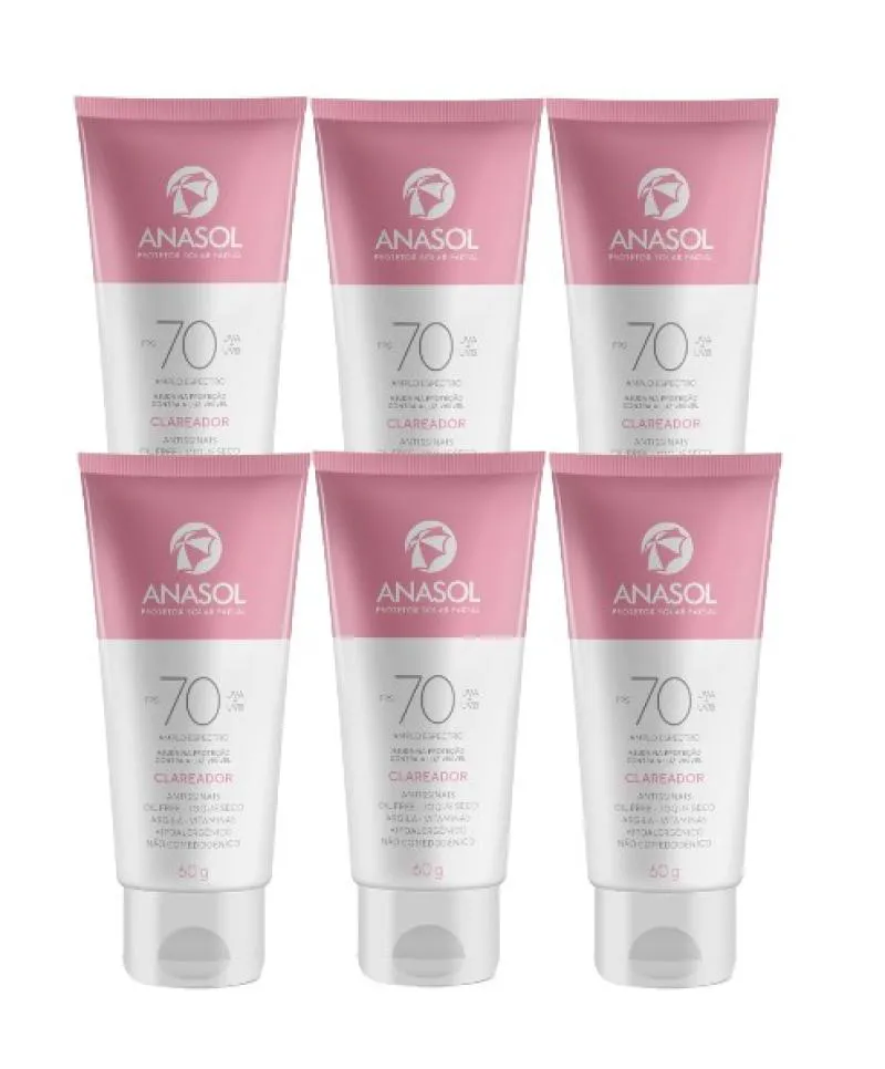 KIT 6X PROTETOR SOLAR FACIAL CLAREADOR FPS70 C/60G - ANASOL