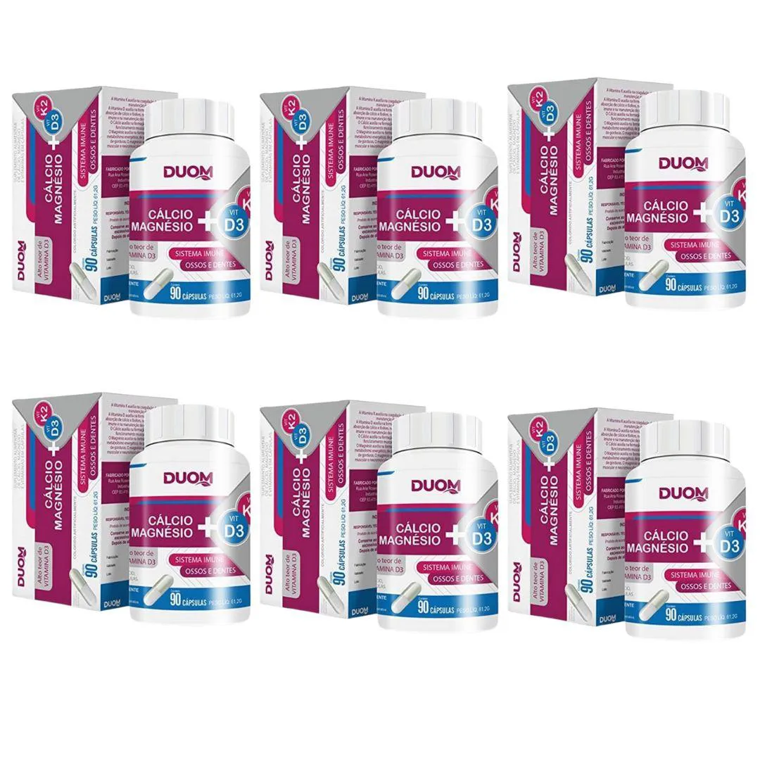 KIT 6UN SUPLEMENTO CáLCIO MAGNéSIO+ D3 E K2 90CPS - DUOM