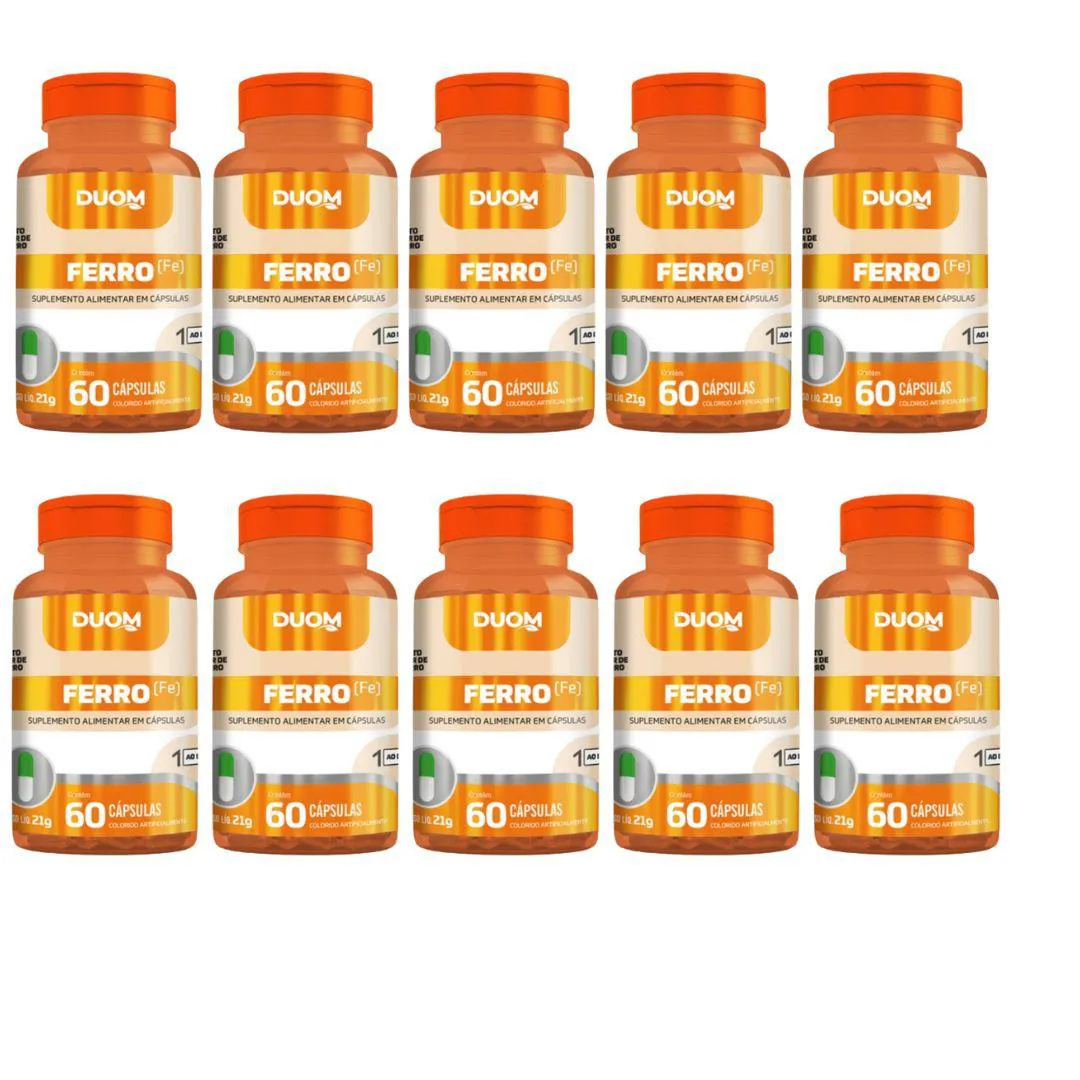 KIT 10UN SUPLEMENTO ALIMENTAR FERRO QUELATO 60CPS - DUOM