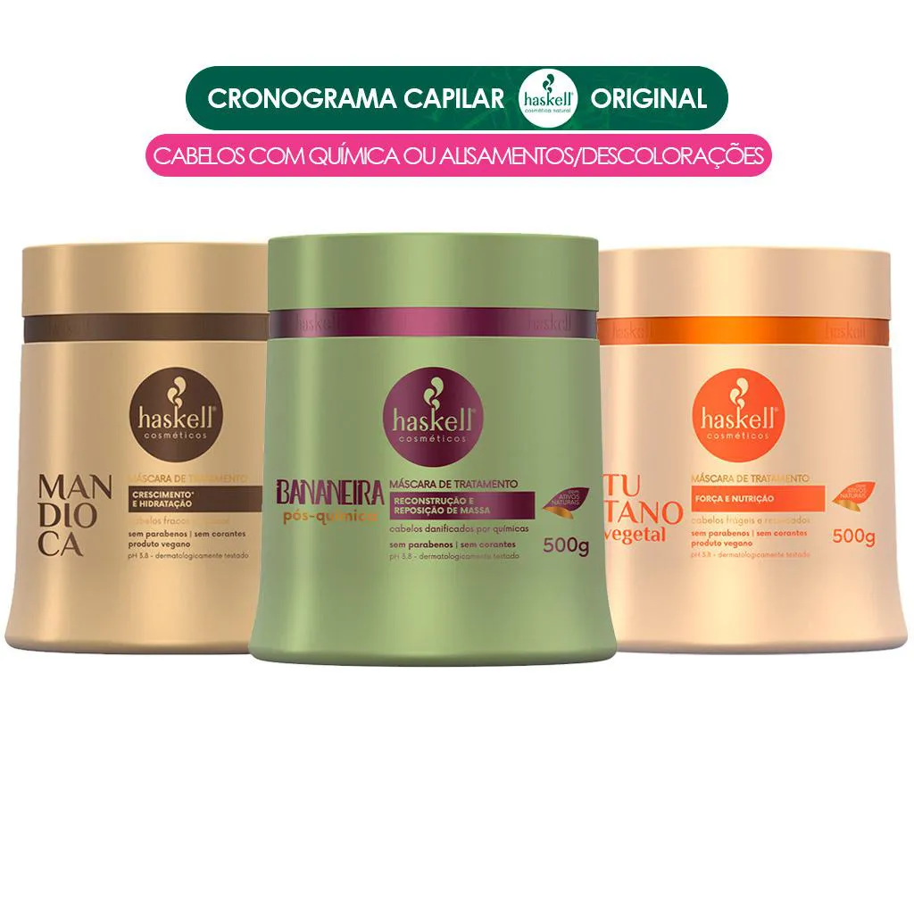 KIT CRONOGRAMA CAPILAR HASKELL REPARADOR - 3 PRODUTOS 500G (MAND/TUT/BAN)