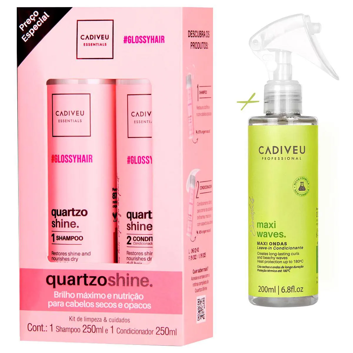 KIT CADIVEU QUARTZO SHINE 250ML + ATIVADOR CACHOS MAXI WAVES