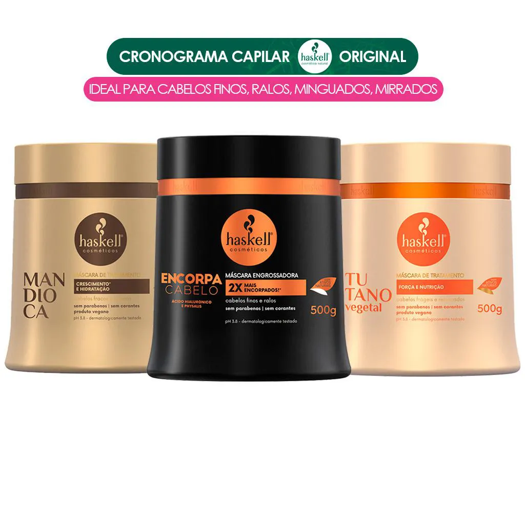 CRONOGRAMA CAPILAR HASKELL CABELOS FINOS E RALOS 500G (MAND/ENC/TUT)