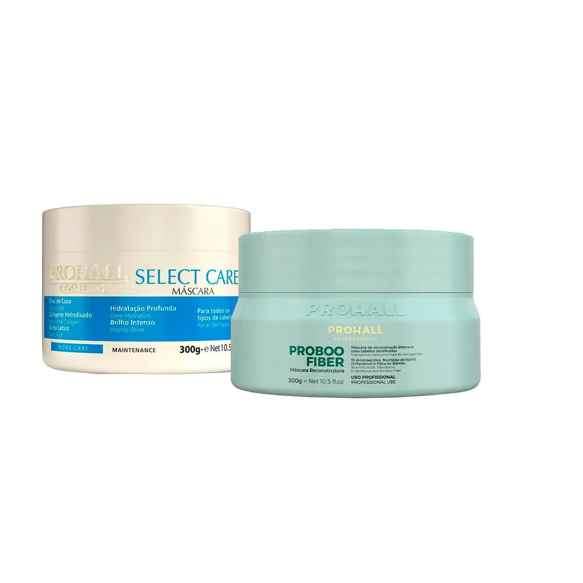 KIT MáSCARAS PROHALL PROBOO FIBER 300G + SELECT CARE 300G