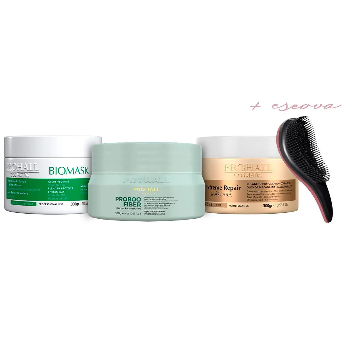 KIT CRONOGRAMA PROHALL 300G - BIOMASK/PROBOO/EXTREME 300G CADA (+ESCOVA)